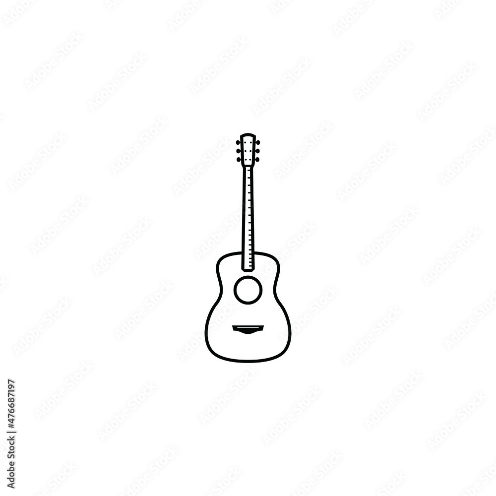 Simple silhouette acoustic guitar illustration with detailed outline concept with freet lines and accessories Simple silhouette acoustic guitar illustration with detailed outline concept with freet lines and accessories