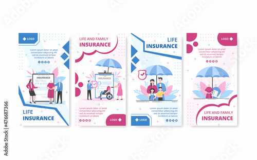 Life Insurance Stories Template Flat Design Illustration Editable of Square Background Suitable for Social media, Greeting Card and or Internet Ads