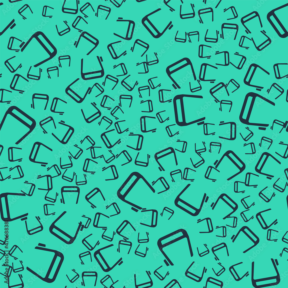 Black Smart glasses mounted on spectacles icon isolated seamless pattern on green background. Wearable electronics smart glasses with camera and display. Vector