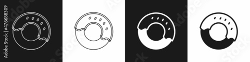 Set Donut with sweet glaze icon isolated on black and white background. Vector