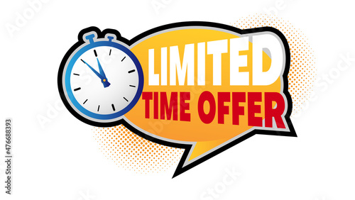 limited time offer banner vector design in orange and blue with stop watch