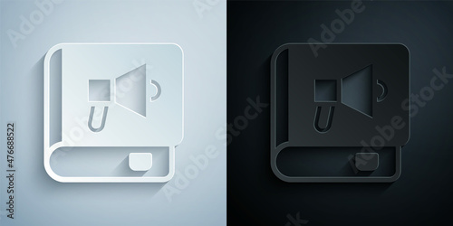 Paper cut Book icon isolated on grey and black background. Paper art style. Vector