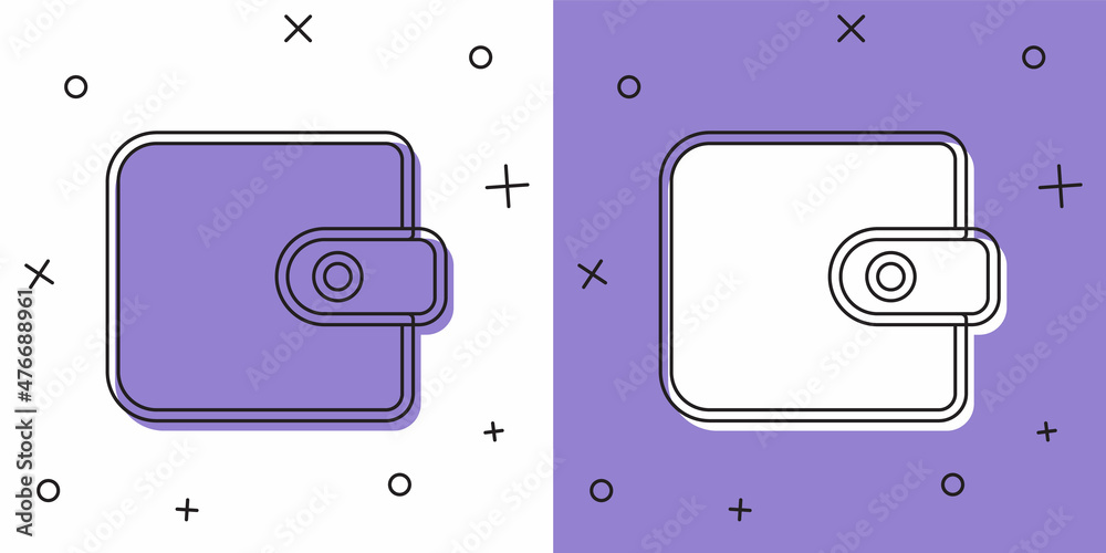 Set Wallet icon isolated on white and purple background. Purse icon. Cash savings symbol. Vector Set Wallet icon isolated on white and purple background. Purse icon. Cash savings symbol. Vector