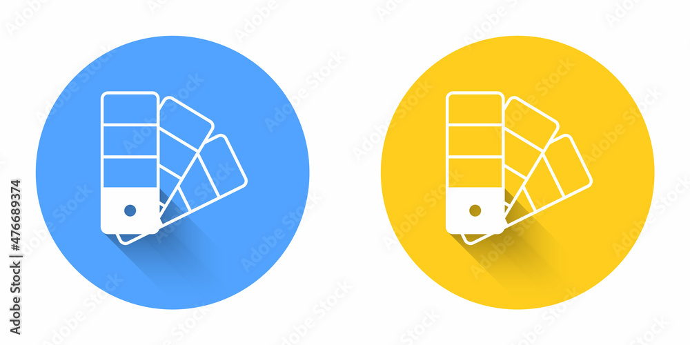 White Color palette guide icon isolated with long shadow background. Circle button. Vector White Color palette guide icon isolated with long shadow background. Circle button. Vector