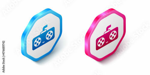 Isometric Game controller or joystick for game console icon isolated on white background. Hexagon button. Vector