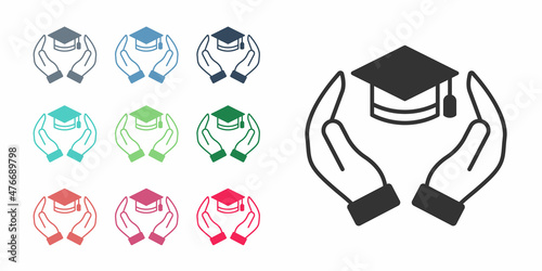 Black Education grant icon isolated on white background. Tuition fee, financial education, budget fund, scholarship program, graduation hat. Set icons colorful. Vector