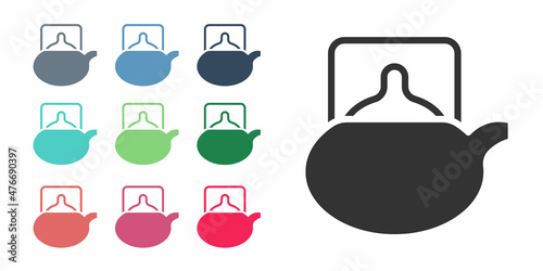 Black Traditional tea ceremony icon isolated on white background. Teapot with cup. Set icons colorful. Vector