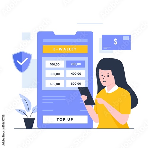 Top up e-wallet illustration design concept. Illustration for websites, landing pages, mobile applications, posters and banners