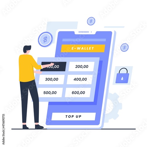 Flat design of top up electronic wallet concept. Illustration for websites, landing pages, mobile applications, posters and banners