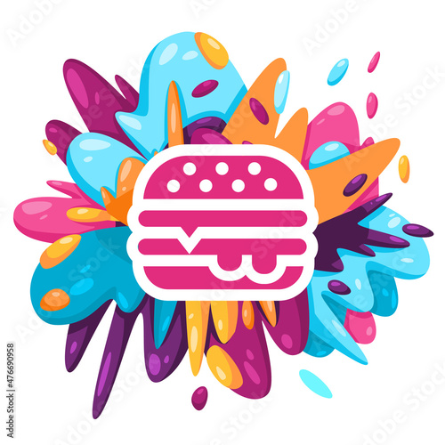 burger lunch fast food eat lunch icon in colorful splat paint liquid splashing ink splash design creative illustration
