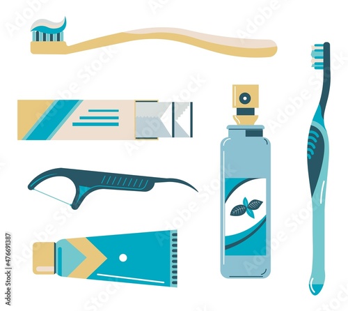 Dental and oral hygiene products variety vector