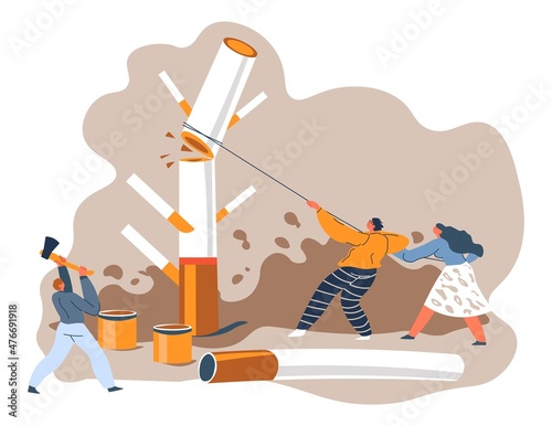 People breaking cigarette with ax tool instruments