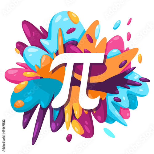 Pi mathematical equationformula number math icon in colorful splat paint liquid splashing ink splash design creative illustration