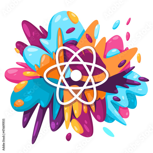 React molecular biology science atom icon in colorful splat paint liquid splashing ink splash design creative illustration