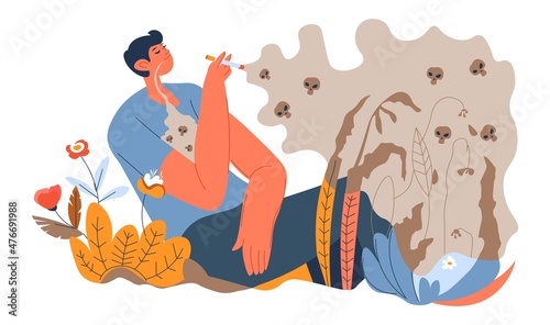 Man smoking bad habits harmful for health and body