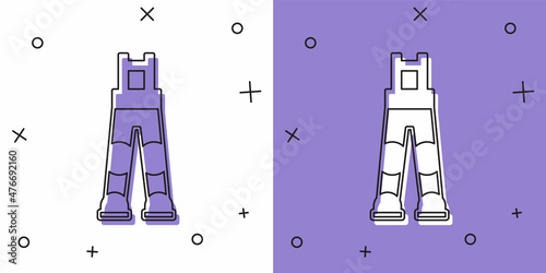 Set Fisherman rubber pants icon isolated on white and purple background. Vector