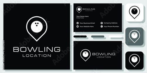 bowling location symbol place game hobby activity with business card template 