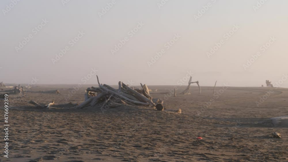 Two people sit on Bullards Beach with a misty golden haze. Two people sit on Bullards Beach with a misty golden haze.