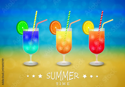 Cocktails on the beach. Vector illustration.