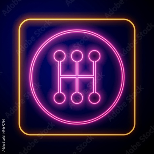 Glowing neon Gear shifter icon isolated on black background. Manual transmission icon. Vector
