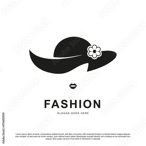 Creative fashion logo design. Hat with flower and lips vector