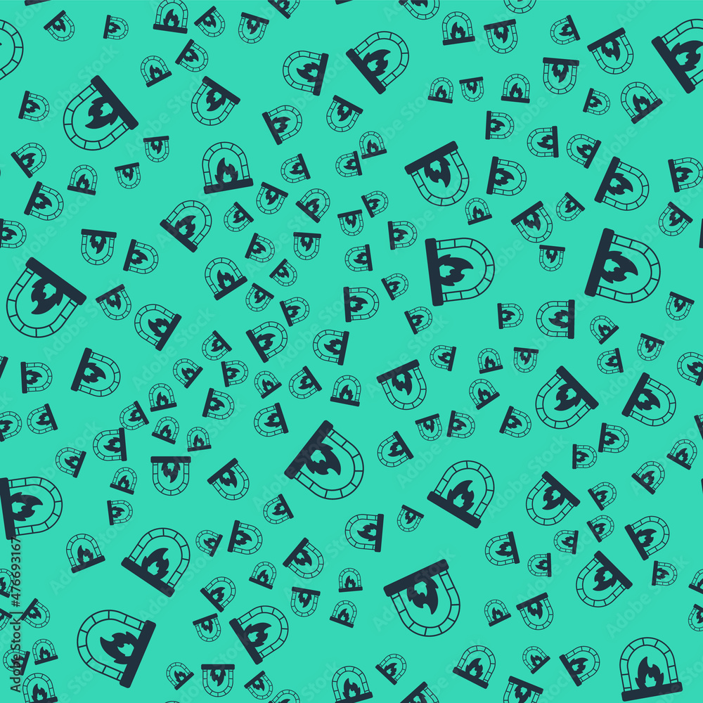 Black Blacksmith oven icon isolated seamless pattern on green background. Vector Black Blacksmith oven icon isolated seamless pattern on green background. Vector