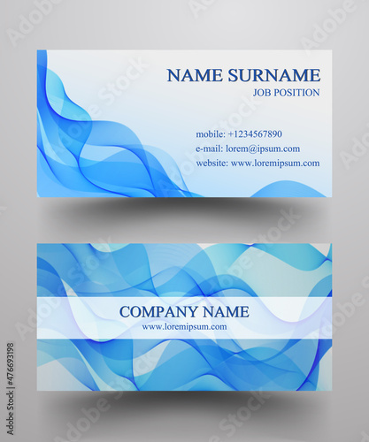 Business card with blue waves on a white background. Vector illustration.