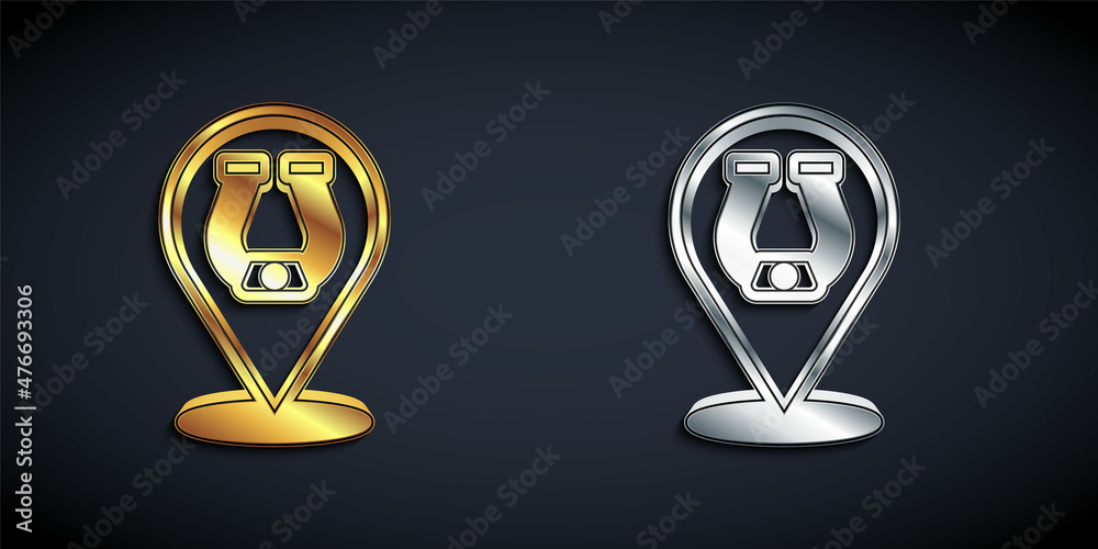 Gold and silver Horseshoe icon isolated on black background. Long shadow style. Vector Gold and silver Horseshoe icon isolated on black background. Long shadow style. Vector
