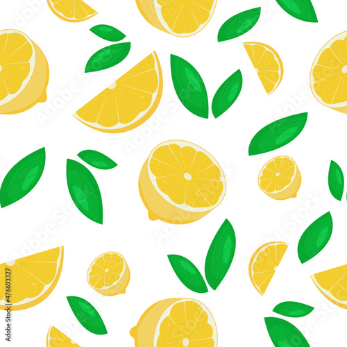 Summer seamless pattern with lemons. Sweet tropical background for textile, fabric, decorative paper. Vector illustration