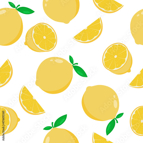 Summer seamless pattern with lemons. Sweet tropical background for textile, fabric, decorative paper. Vector illustration