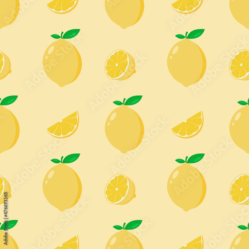 Summer seamless pattern with lemons. Sweet tropical background for textile, fabric, decorative paper. Vector illustration