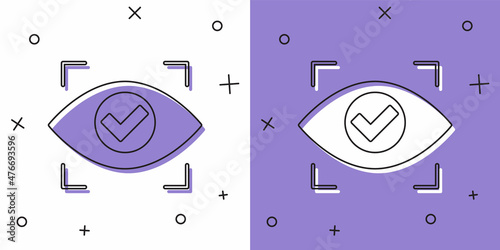 Set Eye scan icon isolated on white and purple background. Scanning eye. Security check symbol. Cyber eye sign. Vector