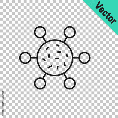 Black line Bacteria icon isolated on transparent background. Bacteria and germs, microorganism disease causing, cell cancer, microbe, virus, fungi. Vector