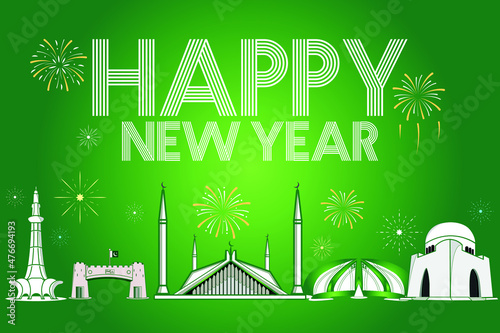 2022 Happy new year in Pakistan typography vector design monuments of pakista photo