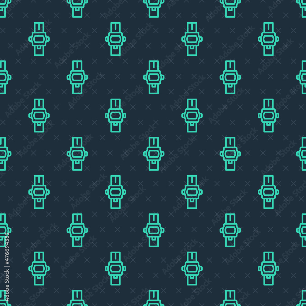 Green line Wrist watch icon isolated seamless pattern on blue background. Wristwatch icon. Vector Green line Wrist watch icon isolated seamless pattern on blue background. Wristwatch icon. Vector