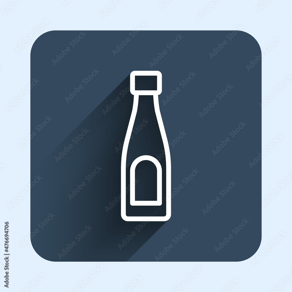 White line Bottle of water icon isolated with long shadow background. Soda aqua drink sign. Blue square button. Vector White line Bottle of water icon isolated with long shadow background. Soda aqua drink sign. Blue square button. Vector