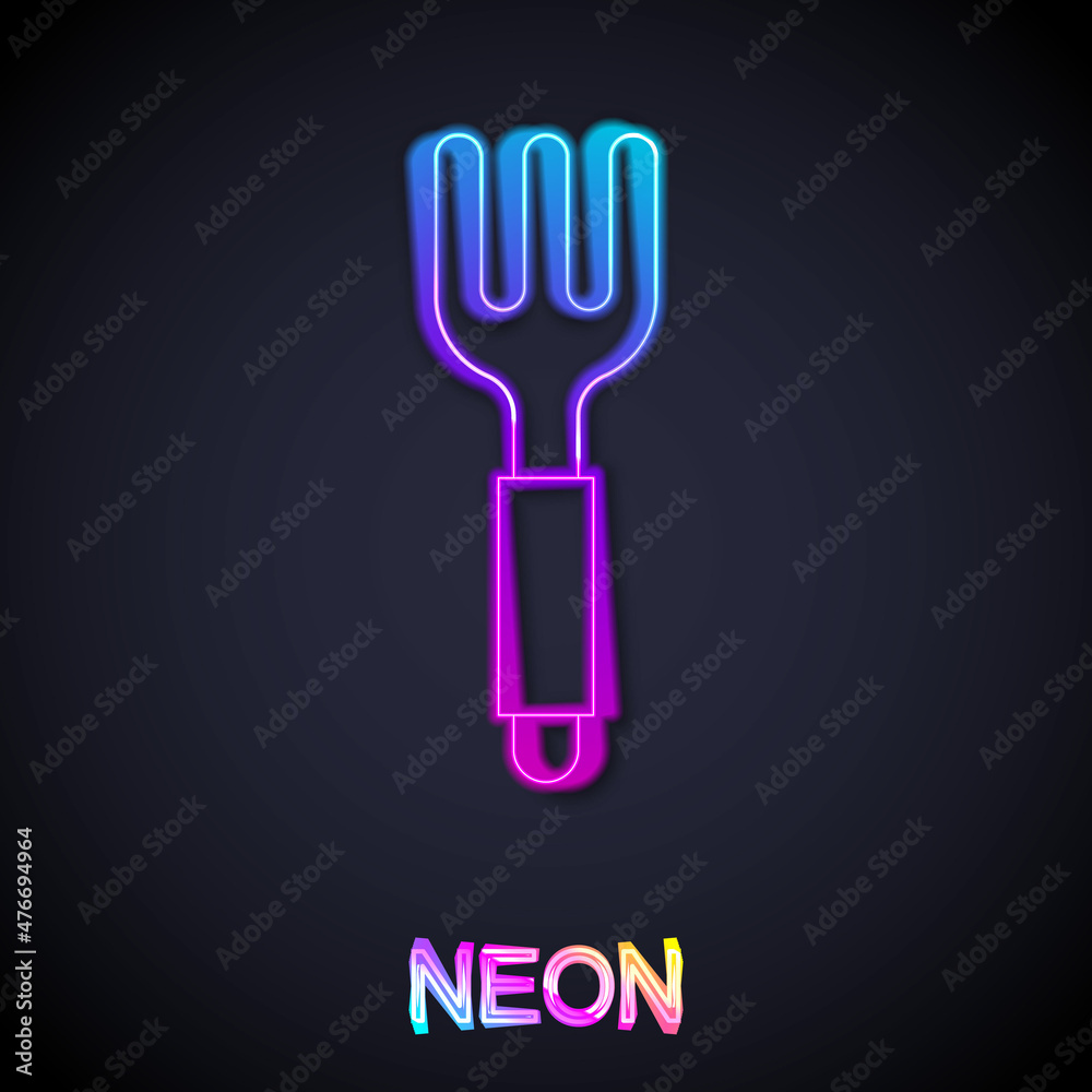 Glowing neon line Fork icon isolated on black background. Cutlery symbol. Vector Glowing neon line Fork icon isolated on black background. Cutlery symbol. Vector