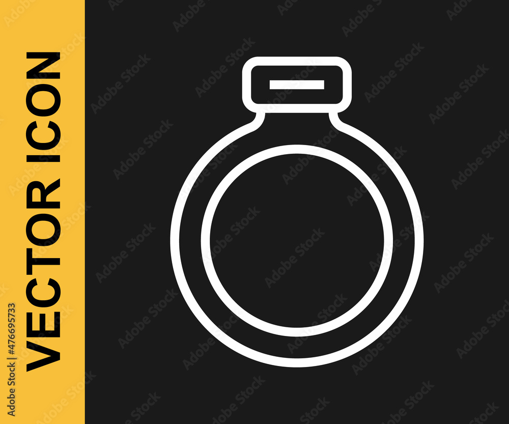 White line Fantasy magic stone ring with gem icon isolated on black background. Vector White line Fantasy magic stone ring with gem icon isolated on black background. Vector