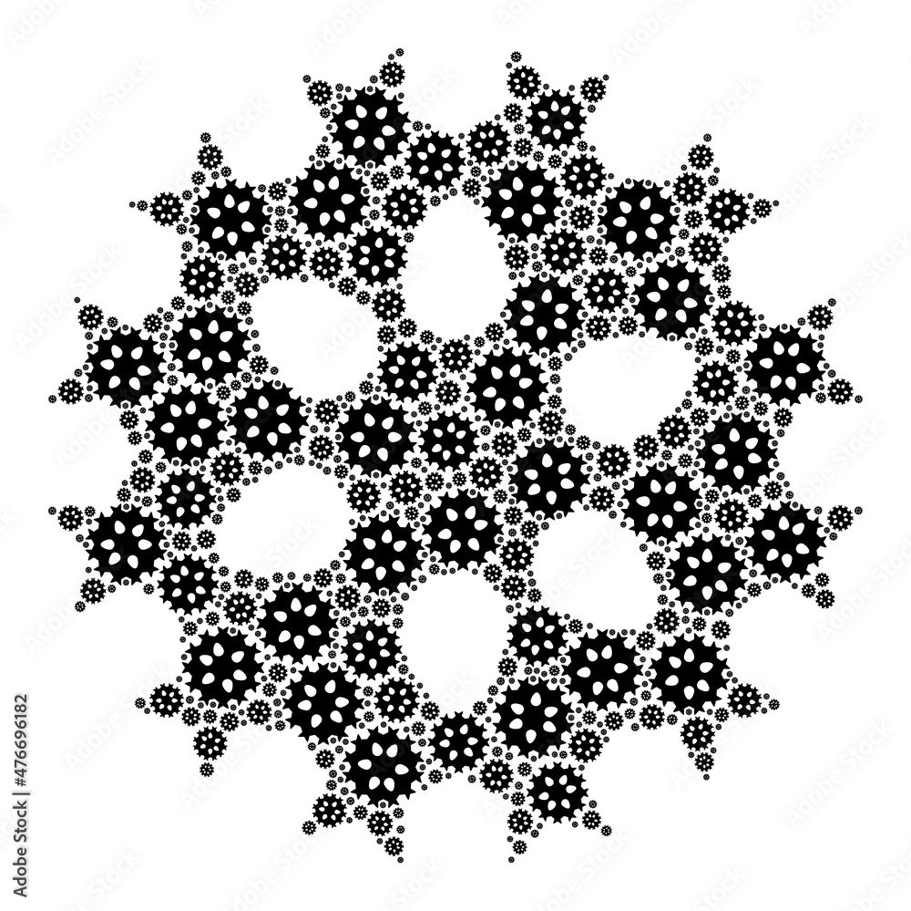 Vector virus cell icon composition. Virus cell collage is composed from random recursive virus cell parts. Fractal collage from virus cell icon. Vector virus cell icon composition. Virus cell collage is composed from random recursive virus cell parts. Fractal collage from virus cell icon.