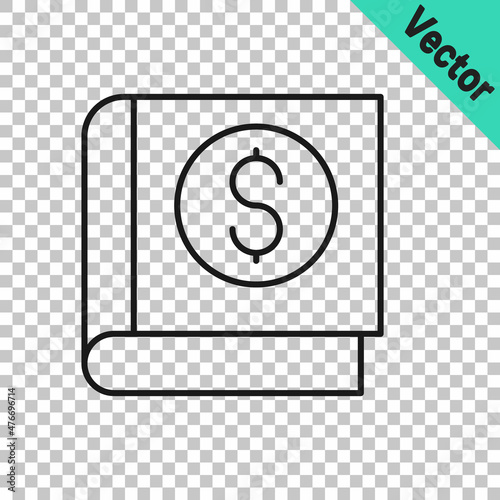 Black line Financial book icon isolated on transparent background. Vector