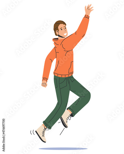 Happy Man in Casual Clothes Jumping Isolated.