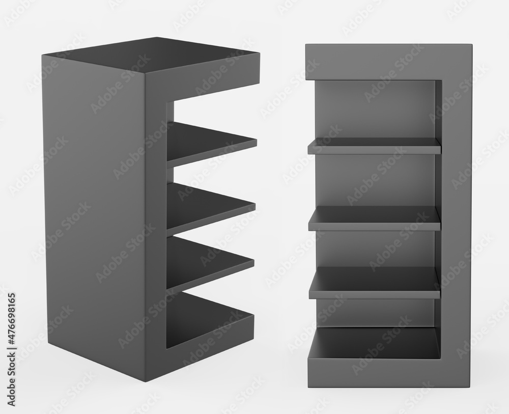 Display stand, retail display stand for product , display stands isolated on white background. 3d illustration Display stand, retail display stand for product , display stands isolated on white background. 3d illustration