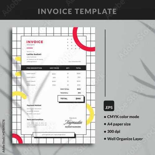 fun pop modern freelance A4 invoice print template editable text
