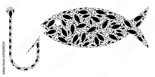 Vector fishing icon composition. Fishing composition is organized of random recursive fishing elements. Recursion collage of fishing icon.