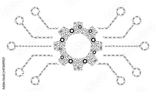 Vector smart gear hub icon mosaic. Smart gear hub mosaic is done from scattered self smart gear hub elements. Recursive mosaic from smart gear hub icon.