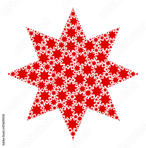 Vector eight pointed star icon collage. Eight pointed star collage is constructed from repeating recursive eight pointed star pictograms. Recursive mosaic from eight pointed star icon. photo