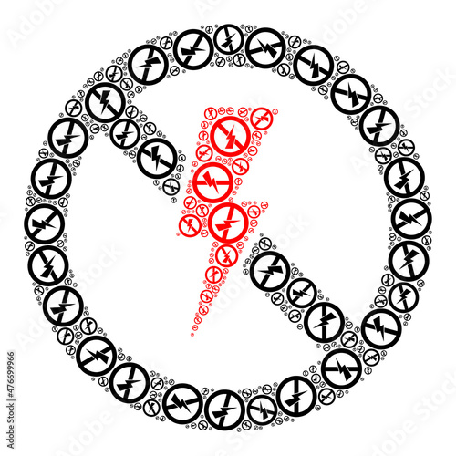 Vector no electricity icon composition. No electricity composition is made of repeating self no electricity parts. Fractal collage of no electricity icon.