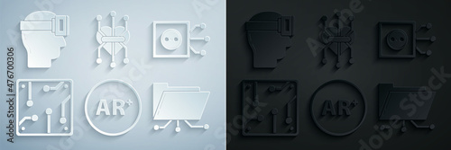 Set Ar, augmented reality, Remote control, Processor, Folder and lock, and Virtual glasses icon. Vector