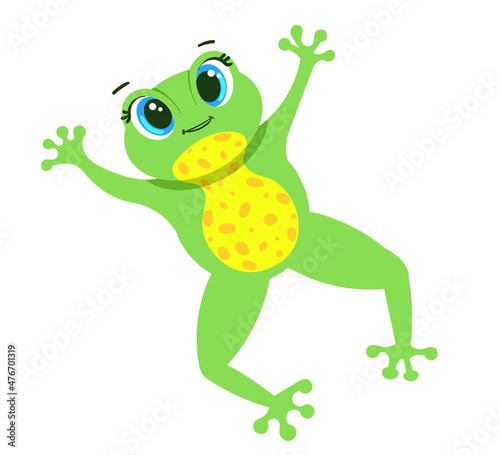 cute little jumping frog isolated on white background. Illustration of bright character