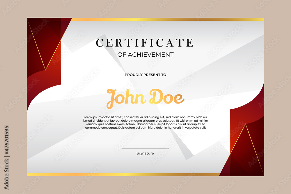 Certificate template design with simple and premium golden and red in modern geometric shape style